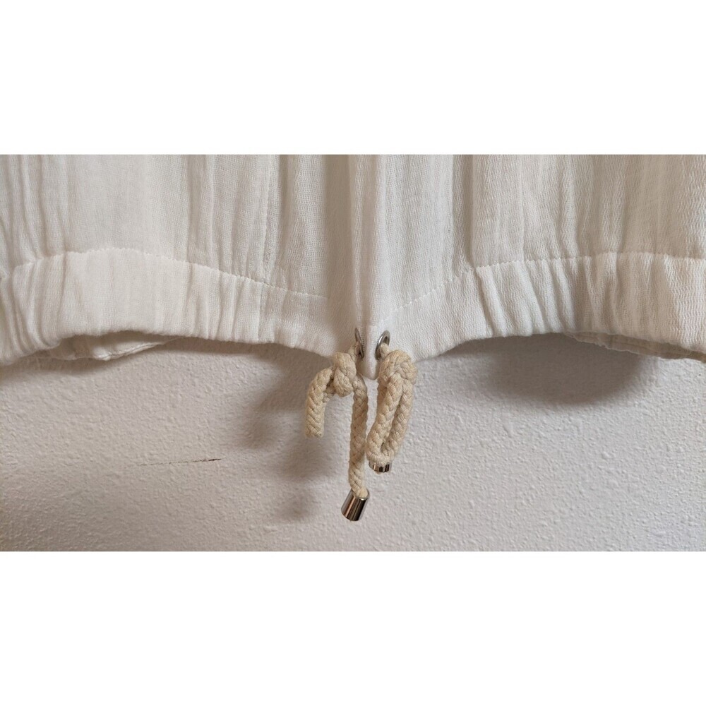Women's ZARA W/B Collection Cotton Gauze Chiffon Back LS Tie Waist Top M - Picture 4 of 8